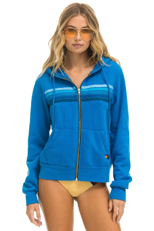 Aviator Nation 5 Stripe Zip Unisex Hoodie in NEON OCEAN // BLUE