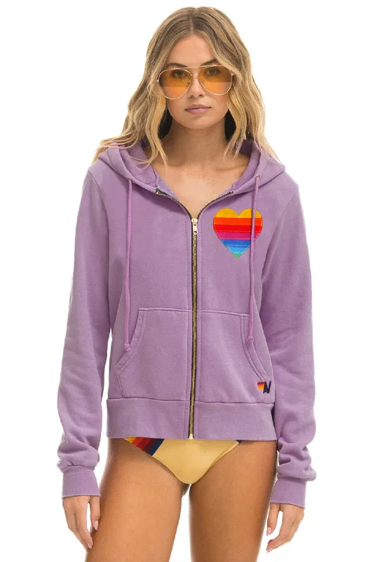 AVIATOR NATION RAINBOW HEART STITCH ZIP HOODIE - MAUVE