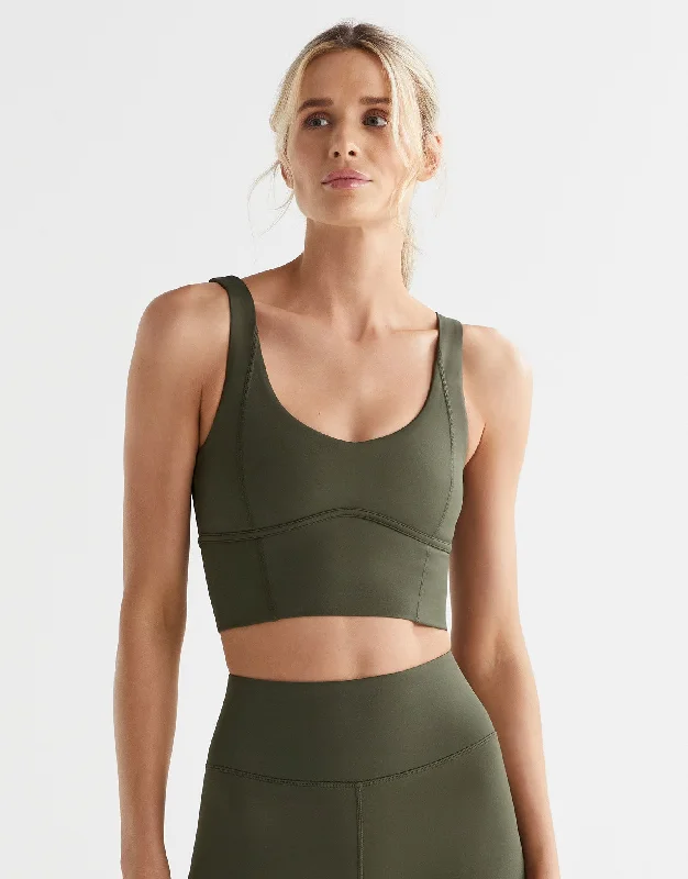 Ava Long Sports Bra - Army Green