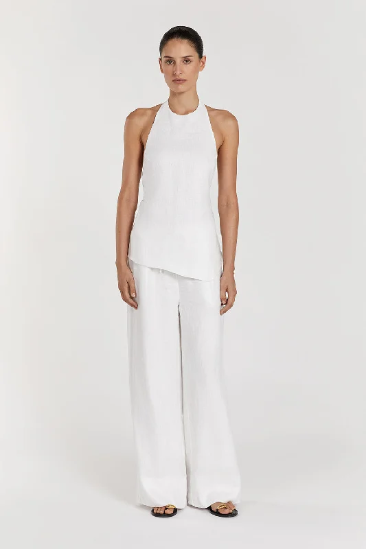 GINA WHITE LINEN ELASTIC WAIST PANT