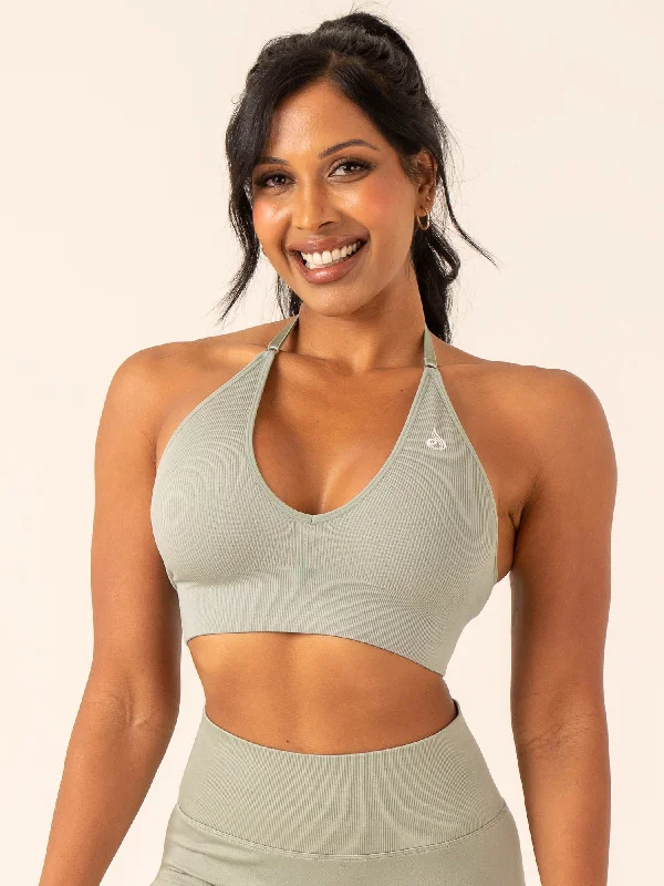 Lift Rib Seamless Halter Sports Bra - Sage