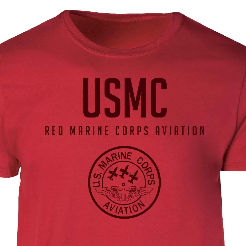 Red Marine Corps Aviation Tonal Patch Graphic T-shirt