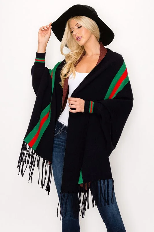 Designer Inspired Black Striped Shrug