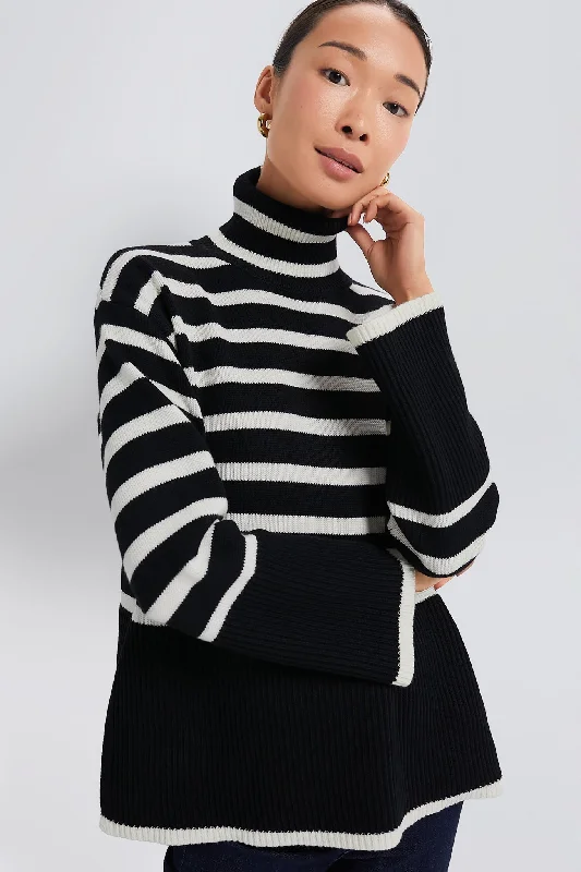 Black Striped Turtleneck Sweater