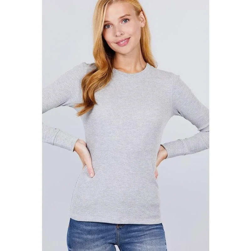 Grey Long Sleeves Thermal Knit