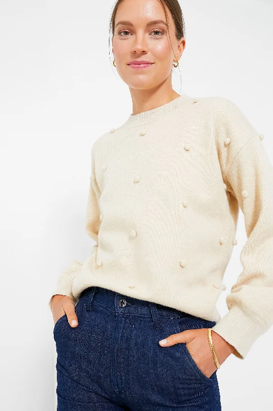 Oatmeal Pom Pom Crewneck Melinda Sweater