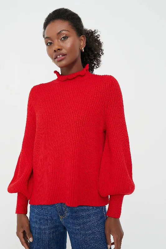 Red Ruffle Neck Delphine Sweater