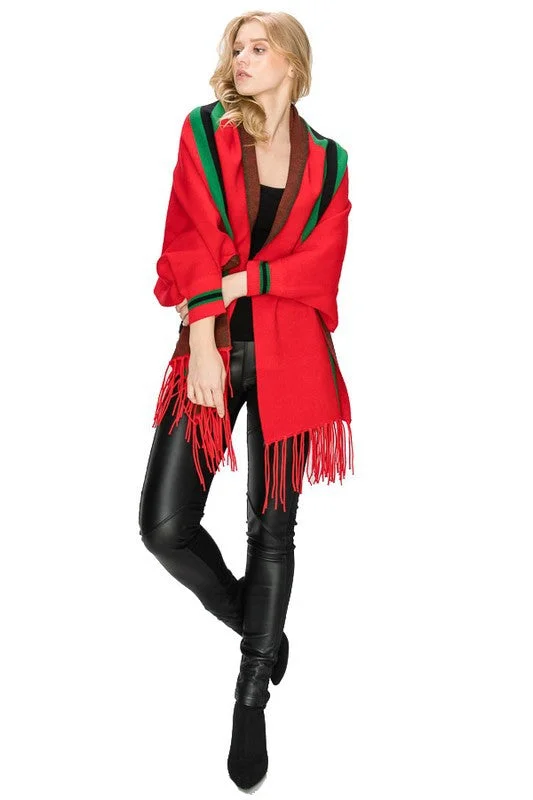 Designer Inspired Red Striped Shrug