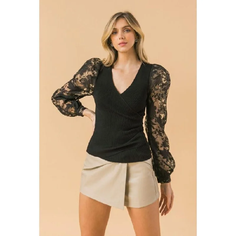 Surplice Black Sweater Top