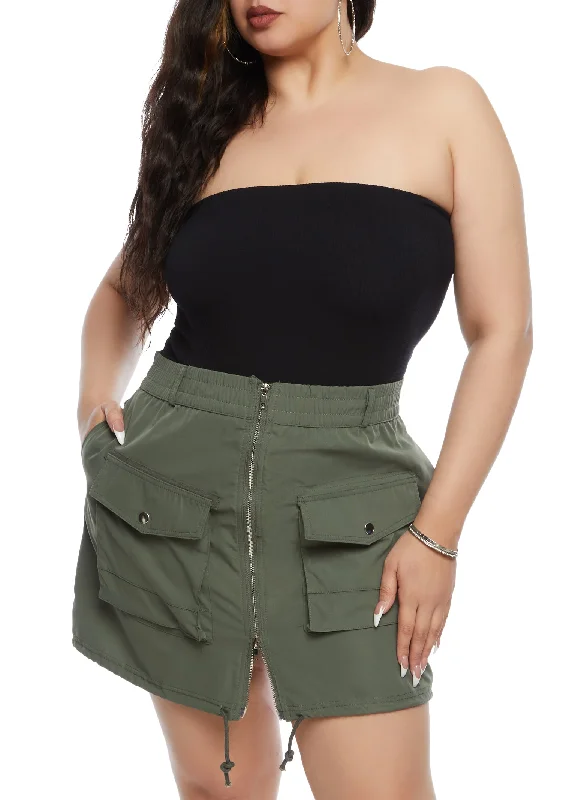 Plus Size Zip Front Cargo Pocket Skirt