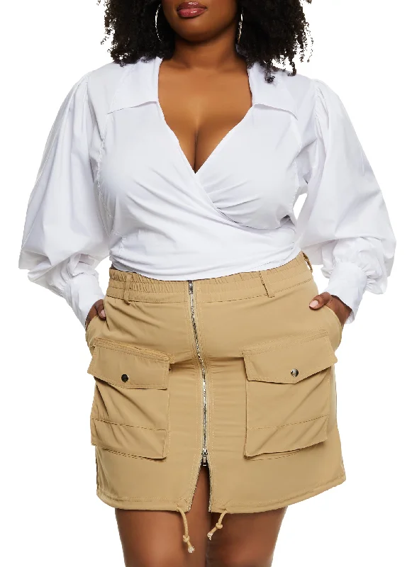 Plus Size Zip Front Cargo Pocket Skirt